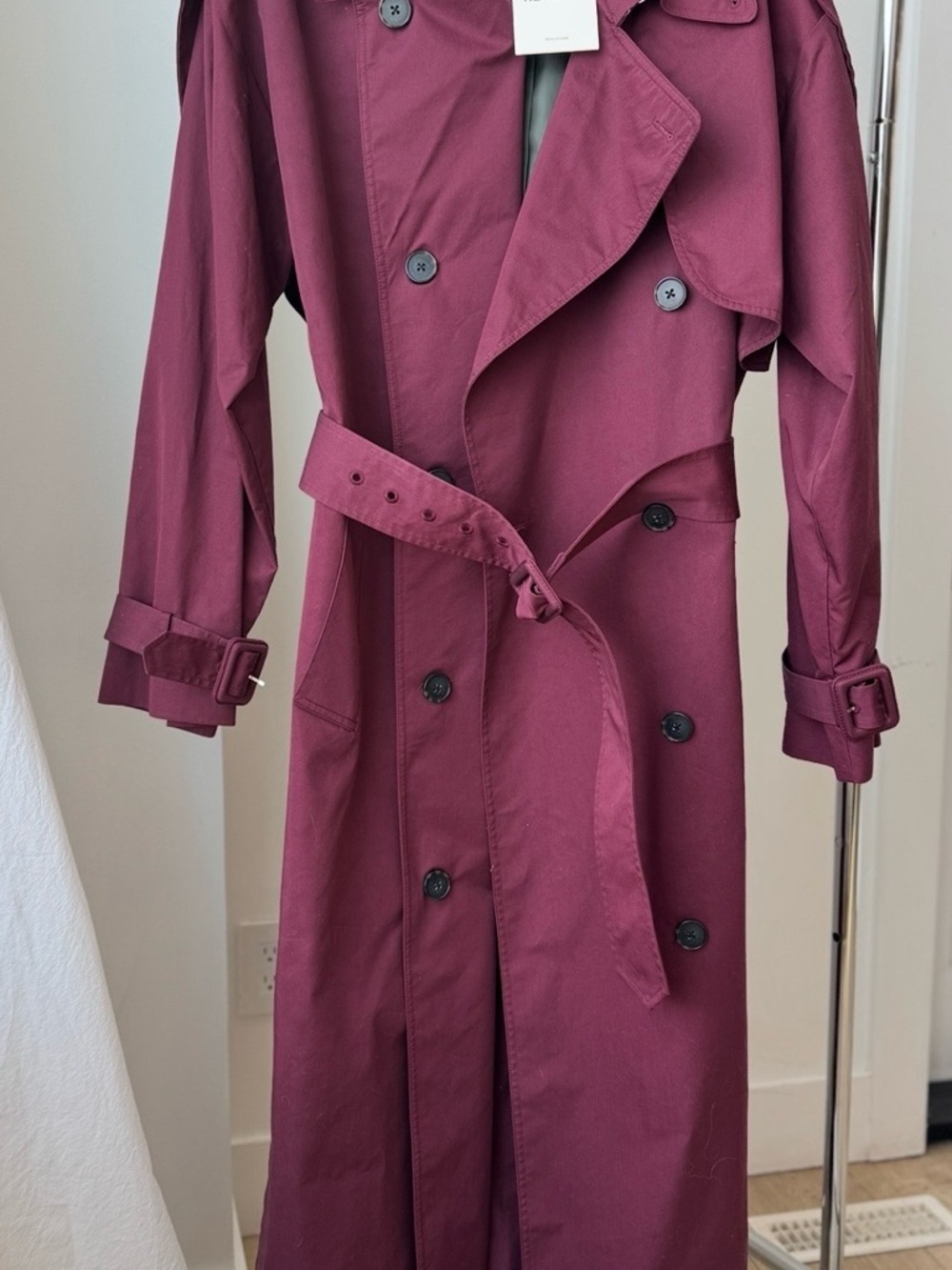 HELSA REVOLVE Double-Breasted Trench Coat in Deep Berry